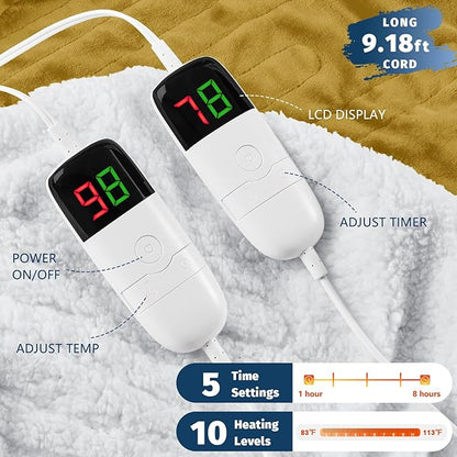 Heated Electric Blanket Queen Size - 84" x 90" Heating Blanket with Dual Control, 10 Heating Levels & 8 Hours Auto Off, Soft Warm Flannel Blanket, Christmas Birthday Gifts for Senior Grandma