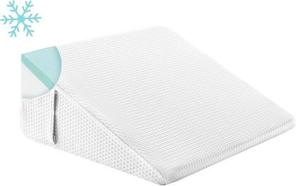 Bedluxe Wedge Pillow, 12 inch Bed Wedge Pillow for Headboard, Pillow Wedge for Acid Reflux Relief, Sleeping, After Surgery, Snoring, Gerd, Triangle Pillow Wedge - Cooling Memory Foam Top, White