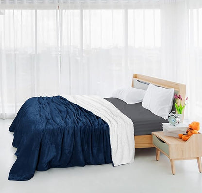 Utopia Bedding Sherpa Blanket Throw Size (Navy, 50x60 Inches) - Soft Lightweight Plush Fleece Reversible Blanket for Bed, Sofa, Couch, Camping and Travel