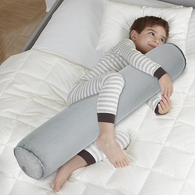 Inflatable Body Pillow for Adults Kids, 35 Inch Body Pillows for Side Sleeper, Travel Body Pillow for Bed, Bolster Pillow, Round Cervical Cylinder Pillow for Sleeping