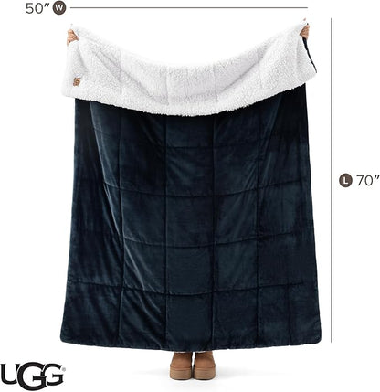 UGG Nita Throw Blanket Soft Reversible Plush Throw for Couch or Bed Washable Warm Fluffy Blanket for College Dorm Room Essentials and Bedding with Down Alternative Fill, 50-inch x 70-inch, Navy Blue