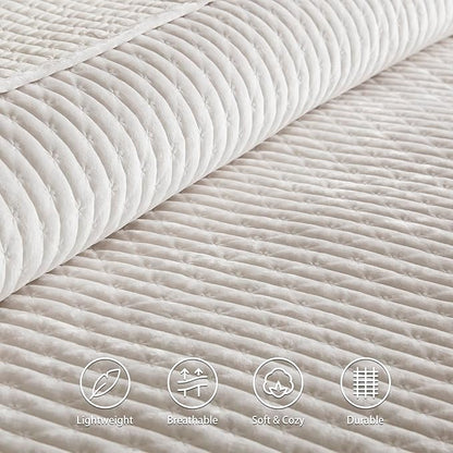 LEAONME Velvet Quilt California King Size 118''x106'', Lightweight White Velvet Comforter Set with 2 Matching Shams, Soft Cross Stitch Bedspread Coverlet, Oversized King Bedding Set for All Season