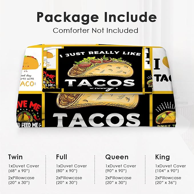 Taco Bedding Set Taco Food Theme Comforter Set for Kids Teens Adults Women Men Taco Duvet Cover Bedroom Decor Soft King Size Quilt Cover with 2 Pillowcases