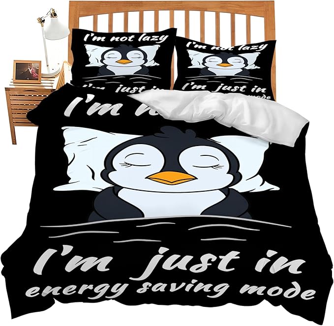 Penguin Theme 3 Pieces Duvet Cover Comforter Set with 2 Pillowcase Full Size Cute Penguin Bed Sheet Quilt Bedroom Bedding for Lover Kids