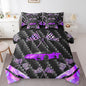 Feelyou Purple Race Car 7 Piece Bedding Set Full Size Extreme Sports Comforter Set with Sheets for Kids Teens Adult Fast and Furious Bed in a Bag Dazzling Flag Bed Set