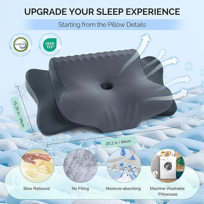 Cervical Pillow for Neck Pain Relief - Cooling Ergonomic Dual-Sided Orthopedic Neck Pillow with Ice Silk Pillowcase, Breathable Memory Foam Contour Pillow for Side, Back, Stomach Sleepers