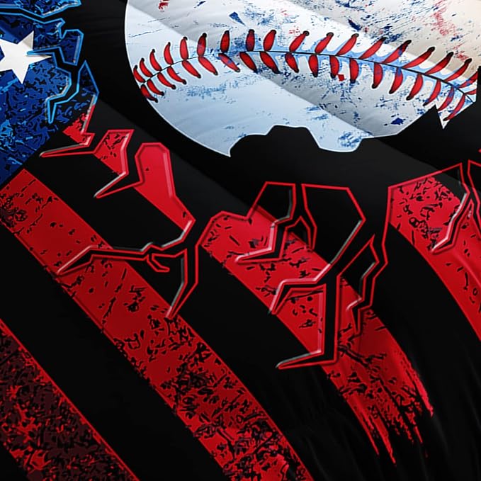 HOSIMA Baseball Comforter Set,Sports Comforter Sets for Boys Kids Teens Bedroom Decor,American Flag Comforter and Baseball Print Bedding Set with 2 Pillowcases,Queen Size Comforter Sets.