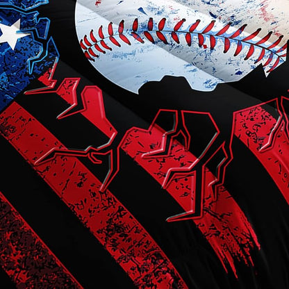 HOSIMA Baseball Comforter Set,Sports Comforter Sets for Boys Kids Teens Bedroom Decor,American Flag Comforter and Baseball Print Bedding Set with 2 Pillowcases,Queen Size Comforter Sets.