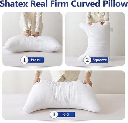 Shatex Neck Pillow Queen Size 28 x 20 inch, Curved Extra Firm Bed Pillow with Adjustable Insert Provides Stronger Support - for Back, Stomach & Side Sleepers