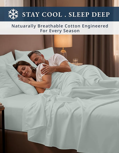 LANE LINEN 100% Egyptian Cotton Ultra Soft Queen Size Sheets Set, Mercerized Silky Sateen Weave, Fully Elasticized Fitted Sheet with French Seam, Hotel Quality Thick Luxury Bed Sheets – Murmur