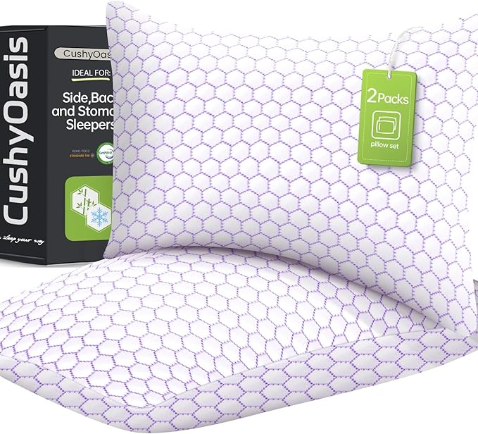 Shredded Memory Foam Pillow for Sleeping, Cooling Bed Pillows Set of 2, Adjustable Pillows for Side, Back, Stomach Sleepers with Washable Pillowcase (King Size)