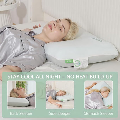 2 Pack Extra Soft Ice-Feel Cooling Pillows for Sleeping – Premium Standard Size Bed Pillows with Breathable Sponge-Fill Support, Ice-Fabric Cooling Pillow Set for Hot Sleepers