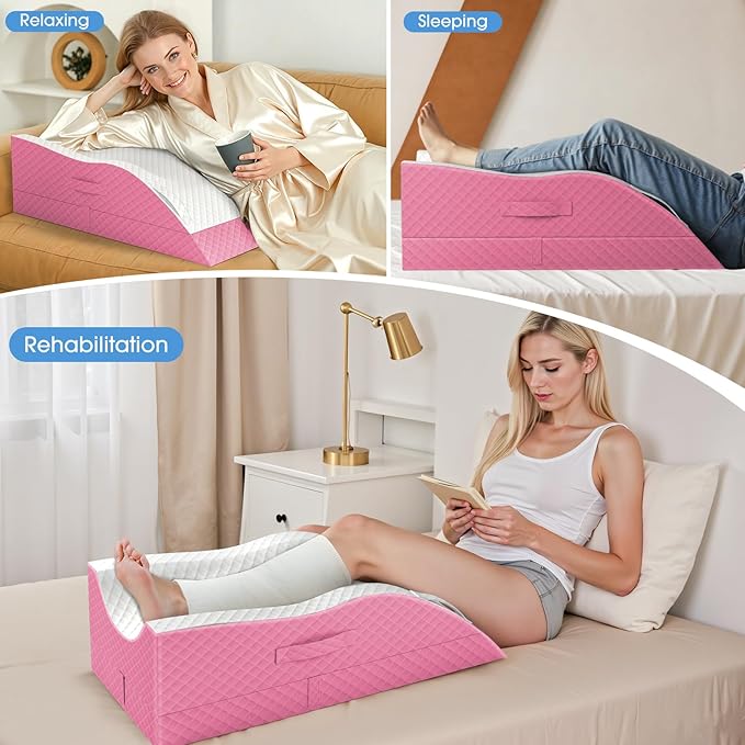 Elevation Pillows for Leg After Surgery, Memory Foam Adjustable Wedge Pillow for Injury or Rest, Ankle Pillow for Sleeping Blood Circulation Pink/Single Leg