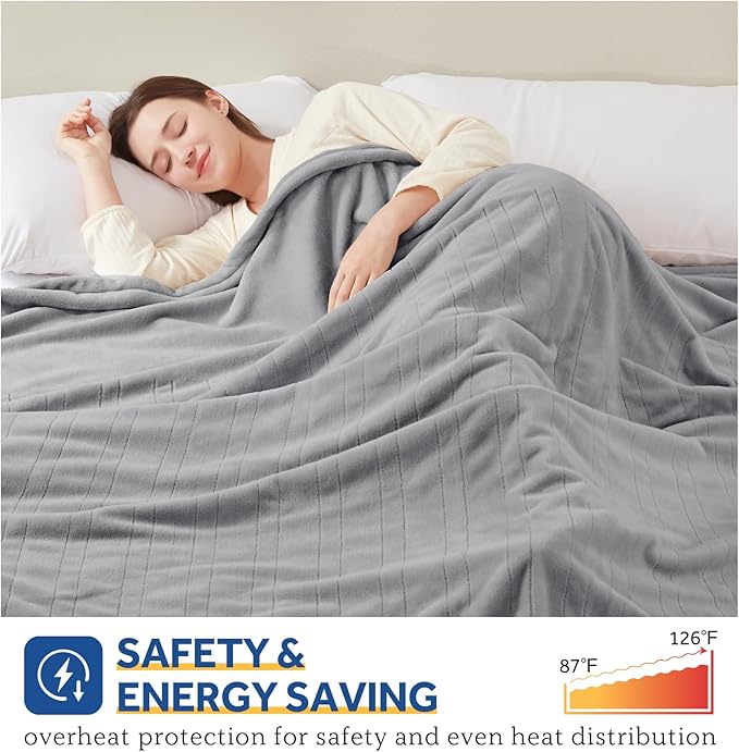 Sealy Electric Blanket King, Flannel Heated Blanket King Size with 10 Heating Levels & 1-12 Hours Auto Shut Off, Machine Washable, Light Grey, 100 x 90 Inch