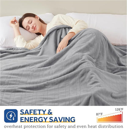 Sealy Electric Blanket Twin Size, Flannel Heated Blanket with 10 Heating Levels & 1-12 Hours Auto Shut Off, Machine Washable, Light Grey, 62 x 84 Inch