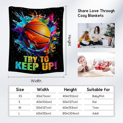 Basketball Blanket for Girls, Basketball Gifts for Boys Adults Sport Lovers, Kids Throw Blankets for Team Player Couch Bed Home Decor (Colorful, 50x60 Inch)