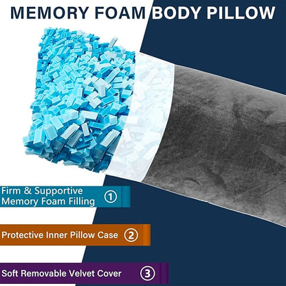 Body Pillow, Memory Foam Body Pillows for Adults Sleeping, Long Pillow for Bed, Big Large Firm Full Body Pillow for Side Sleeper, 20x54 Inch, Light Grey