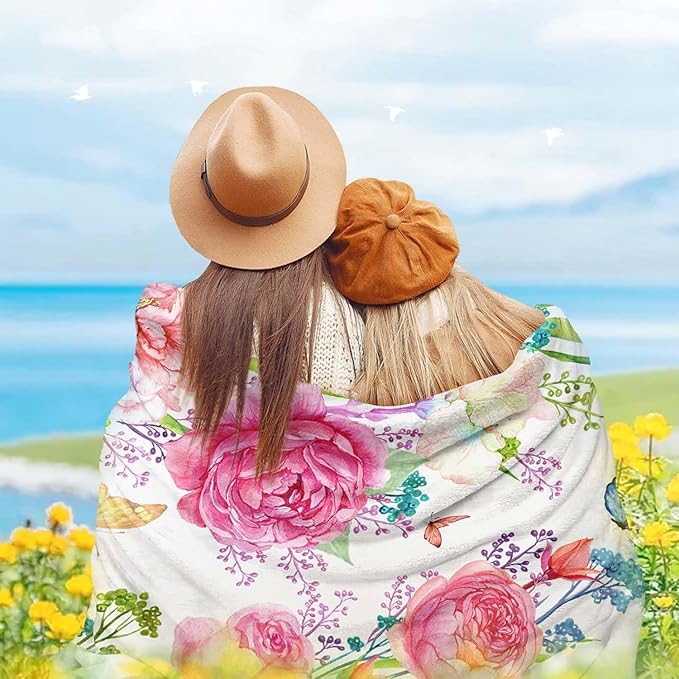 Floral Throw Blanket Birthday for Mom Women Watercolor Flowers Blanket Soft Fuzzy Flannel Bed Blanket Plush Floral Throw for Couch Sofa Bed Chair 60"x80"