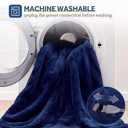 SEALY Electric Blanket Throw, Soft Flannel Heated Blanket with 6 Heat Settings & 2-10 Hours Auto Shut Off, Fast Heating & Machine Washable, 50x60 Inch, Navy