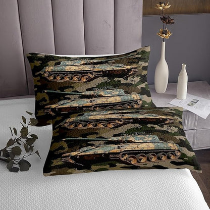 Erosebridal Boys Car Bedspread Camouflage Tank Cannon Quilted for Kids Children Military Vehicle Coverlet Set Retro Camo Vintage Style Bedspread Quilt Set 2Pcs with 1 Pillow Case Twin Size