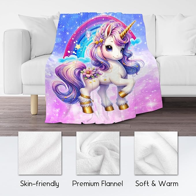 Unicorn Blanket for Girls Gifts for Kids Toddler - Cozy Plush Fleece Cute Throws Decor for Bedding (30"x40")