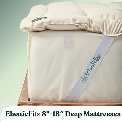 Organic Merino Wool Mattress Topper - Luxury Pillow Top Mattress Pad, Handmade, Non-Toxic, Cooling & Hypoallergenic, Natural Back Pain Relief, Sustainable Bedding (Twin XL)