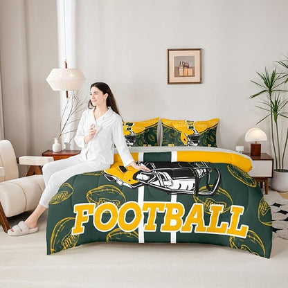Feelyou Football Full Comforter Set with Sheets for Kids Boys Girls Ball Games 7 Pieces Bedding Set Rugby Bed in a Bag City of Footballs Room Decor Rugby Sports Soft Lightweight