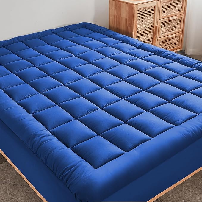 Mattress Pad - Soft and Breathable Mattress Protector Cover - Pillow Topper with Stretches to 18” Deep Pocket Fits Up to 8”-21” Cooling Bed Topper (Blue, Queen)