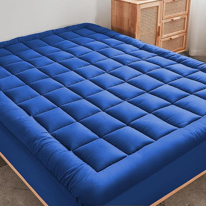 Mattress Pad - Soft and Breathable Mattress Protector Cover - Pillow Topper with Stretches to 18” Deep Pocket Fits Up to 8”-21” Cooling Bed Topper (Blue, Queen)