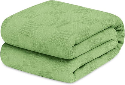 Avalon Bedding 100% Cotton Blankets King Size Thermal Blanket (108"x90") - Perfect Cotton Blanket King Size for Layering Bed in Any Season - Cotton Blankets for Bed (Green)