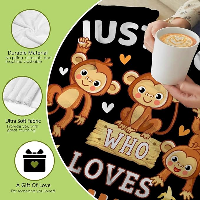 Monkey Blanket for Girls Just A Girl Who Loves Monkeys Gifts for Kids Women Soft Lightweight Comfortable Throw Blanket for Bedding Sofa Camping 60x80inches