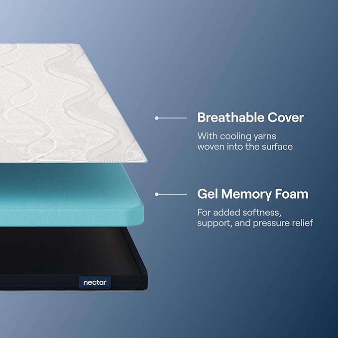 Nectar Soft Mattress Topper - Queen - 2" Gel Memory Foam Mattress Topper - Breathable & Comfortable - Support & Pressure-Relief - CertiPUR-US Certified