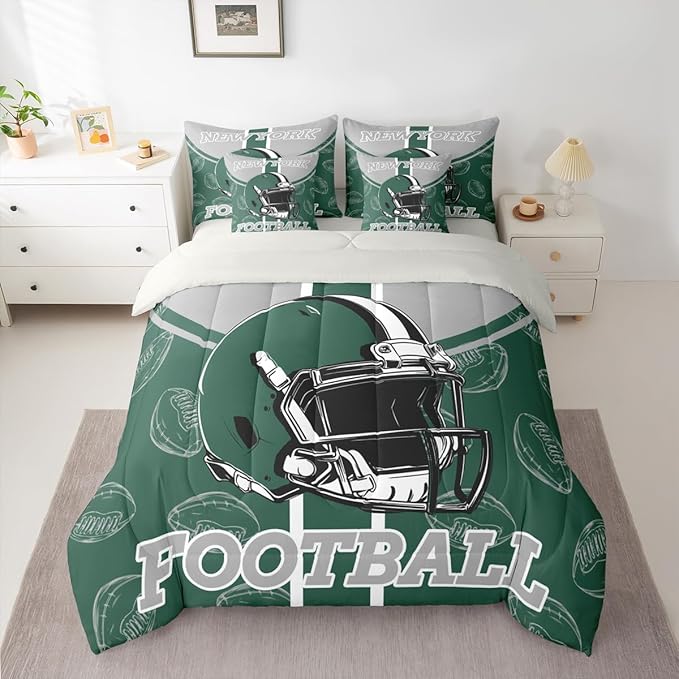 Feelyou Football Comforter Set Twin Size 7 Pieces Ball Games Bedding Set for Kids Boys Girls Rugby Bed in a BagCity of Footballs Bedroom Decor Rugby Sports