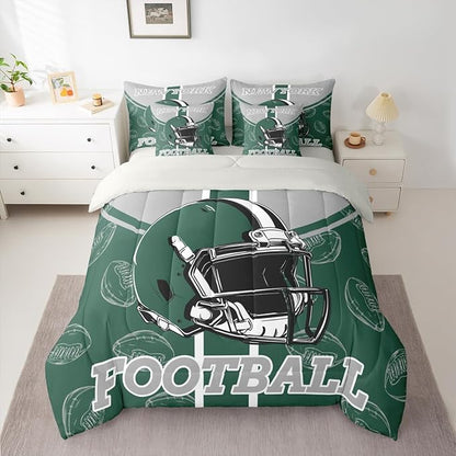 Feelyou Football Comforter Set Twin Size 7 Pieces Ball Games Bedding Set for Kids Boys Girls Rugby Bed in a BagCity of Footballs Bedroom Decor Rugby Sports