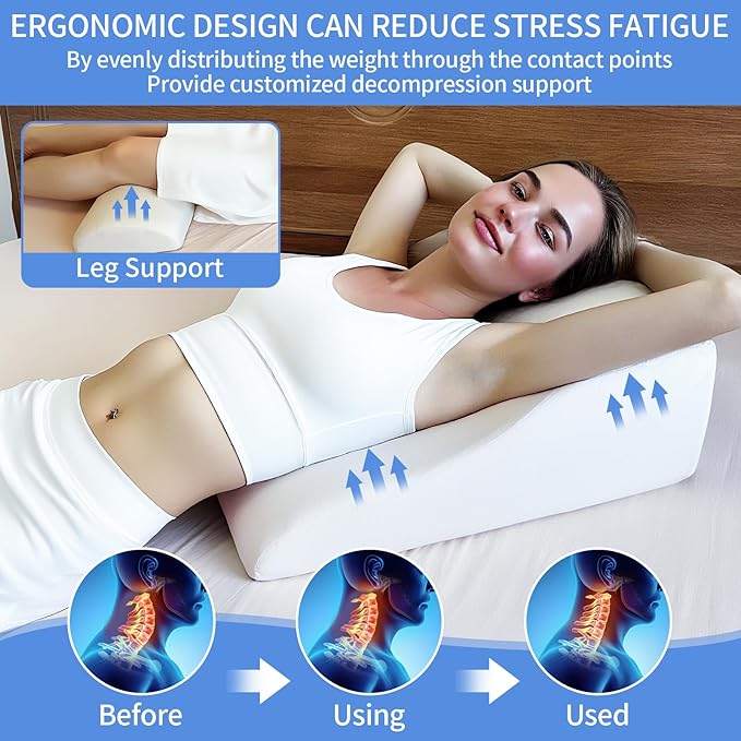 Reading Pillow for Bed Adult, Memory Foam Wedge Pillow Headboard with Adjustable Lumbar Support Backrest Cushion for Sitting in Bed/Resting/Bedrest, Couch or Floor, Beige