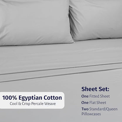 California Design Den Deep Pocket Full Size Sheets Set - Certified 100% Egyptian Cotton Percale Sheets, Lightweight, Crisp, Durable Luxury Bedding Set - Light Grey