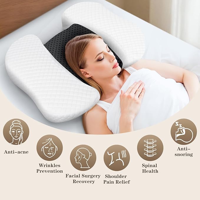 HOMCA Beauty Pillow for Back Sleeper, Memory Foam Back Sleeping Cervical Neck Pillow Reduces Pressure on Skin, Wrinkle Prevention, Ergonomic Design for Neck and Shoulder Pain Relief