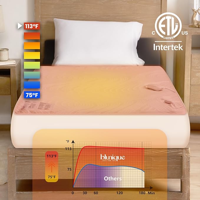 Electric Heated Mattress Pad Twin Size Single Control Bed Warmer, Deep Pocket, 10-Hour Auto Off, Machine Washable, 3D Air Layer Fabric, 39"x75", Gold