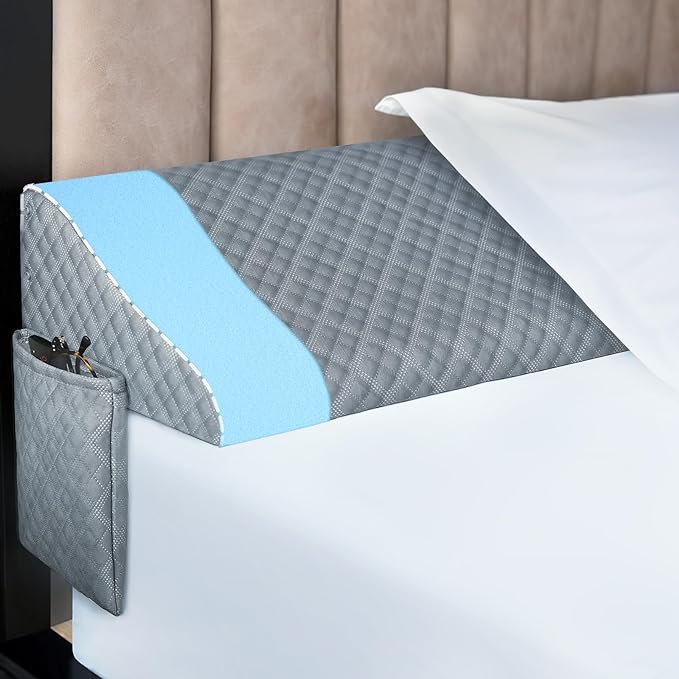 Kayfia King Size Pillow Wedge for Headboard Gap Bed Gap Filller (0-8") Mattress Space Filler Pillow Stopper with 2 Side Pocket Triangle Foam Pillow Wedge Between Headboard Mattress (Grey, 76"x10"x6")