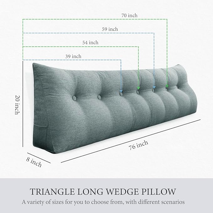 11 lbs Thickened Headboard Pillow Wedge Pillow Headboard Reading Pillow Bed for Comfortable Backrest Reading Triangular Pillow with Side Pocket Backrest Pillows for Sitting in Bed Gray Queen
