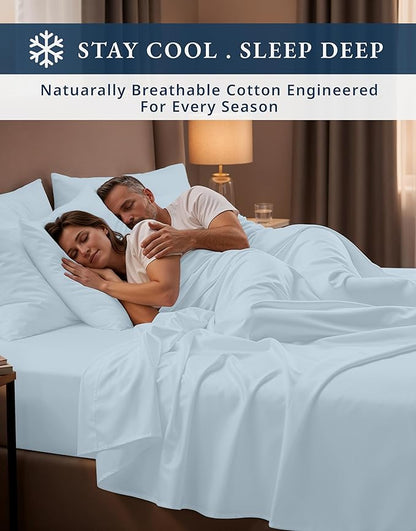 LANE LINEN 100% Egyptian Cotton Queen Sheets Set, Long Staple Mercerized Cotton Bedding Sheets, Sateen Weave, Luxury Hotel Sheets, Deep Pocket - Ice Melt