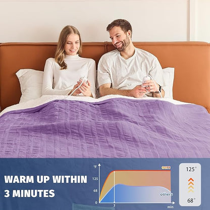 Heated Electric Blanket King Size - 90" x 100" Heating Blanket with Dual Control, 10 Heating Levels & 8 Hours Auto Off, Soft Warm Flannel Blanket, Christmas Birthday Gifts for Senior Grandma