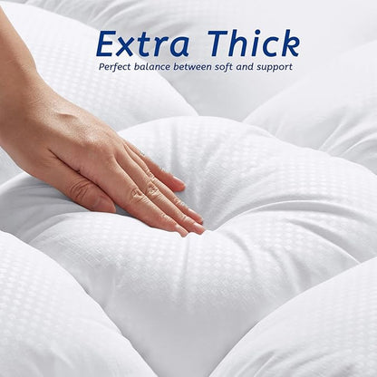 Full Size Mattress Topper for Back Pain, Cooling Extra Thick Mattress Pad Cover with 8-21 inch Deep Pocket, Plush Pillow Top Mattress Topper Overfilled with Down Alternative, Full Size, White
