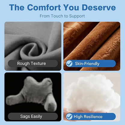 Reading Pillow Plus, Crystal Velvet Back Pillow Bed Sitting Up for Adult & Children, Back Rest Pillow Support for Reading & Rest Bed, Add Height and Removable Pillows Design, for Xmas Gift, Brown