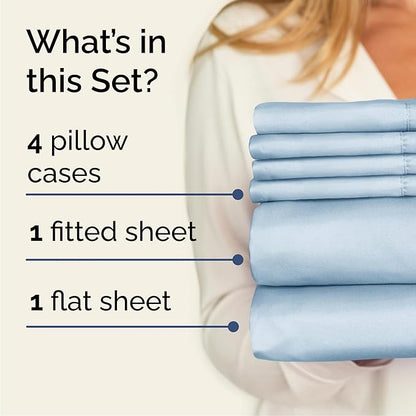 Cal King 6 Piece Sheet Set - Comfy Breathable & Cooling - Ultra-Soft Hotel Luxury Bedding Set w/ 8-16 Inch Deep Pockets - 1 Flat & 1 Fitted Sheet & 4 Pillowcases - Wrinkle Free & Easy Care - Sky Blue