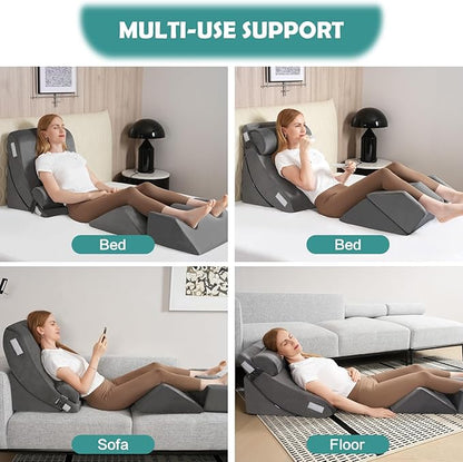 5Pcs Wedge Pillow for Sleeping, Orthopedic Bed Wedge Pillows for After Surgery, Foam Triangle Sit Up Pillow Wedge for Back, Neck, Shoulder Support, Leg Elevation, Acid Reflux, Gerd, Snoring Grey