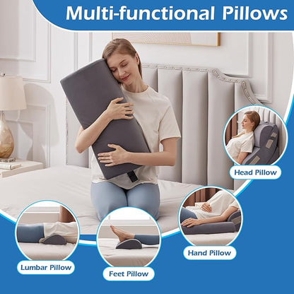 6PCS Orthopedic Bed Wedge Pillow Set for Sitting up in Bed, Memory Foam Post Surgery Pillow for Back Pain Relief, Back Support Pillow for Acid Reflux Relief, GERD, Anti Snoring (Plush Grey)