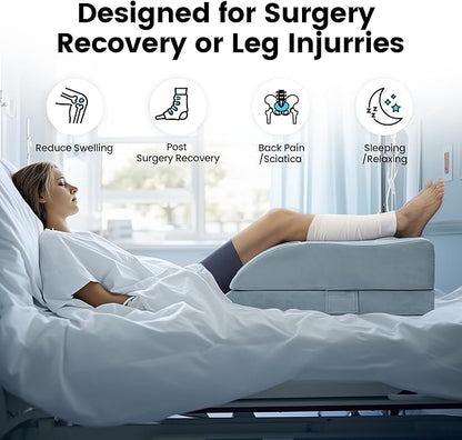 OasisSpace Adjustable Leg Elevation Pillow with Memory Foam- Leg Rest Pillow for Circulation and Elevation,Sleeping - Wedge Pillow for Legs, Back, Foot and Knee Injury with Removable Cover