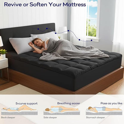OLANLY Dual-Layer 4 Inch Twin XL Size Memory Foam Mattress Topper for College Dorm Room Essentials, 2 Inch Gel Memory Foam Topper, 2 Inch Cooling Pillow Top Mattress Pad Cover, Black
