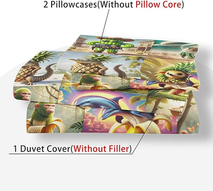 Funny Fusion Animals Bedding Set,Fusion Animals Duvet Cover Twin Full Queen King Set for Kids Boys Bed Decor Gifts (Color 8,King (104" x 90"))